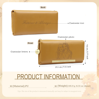 Cartera, billetera con letra, texto y foto personalizados monedero clásico para mujer | Jessemade