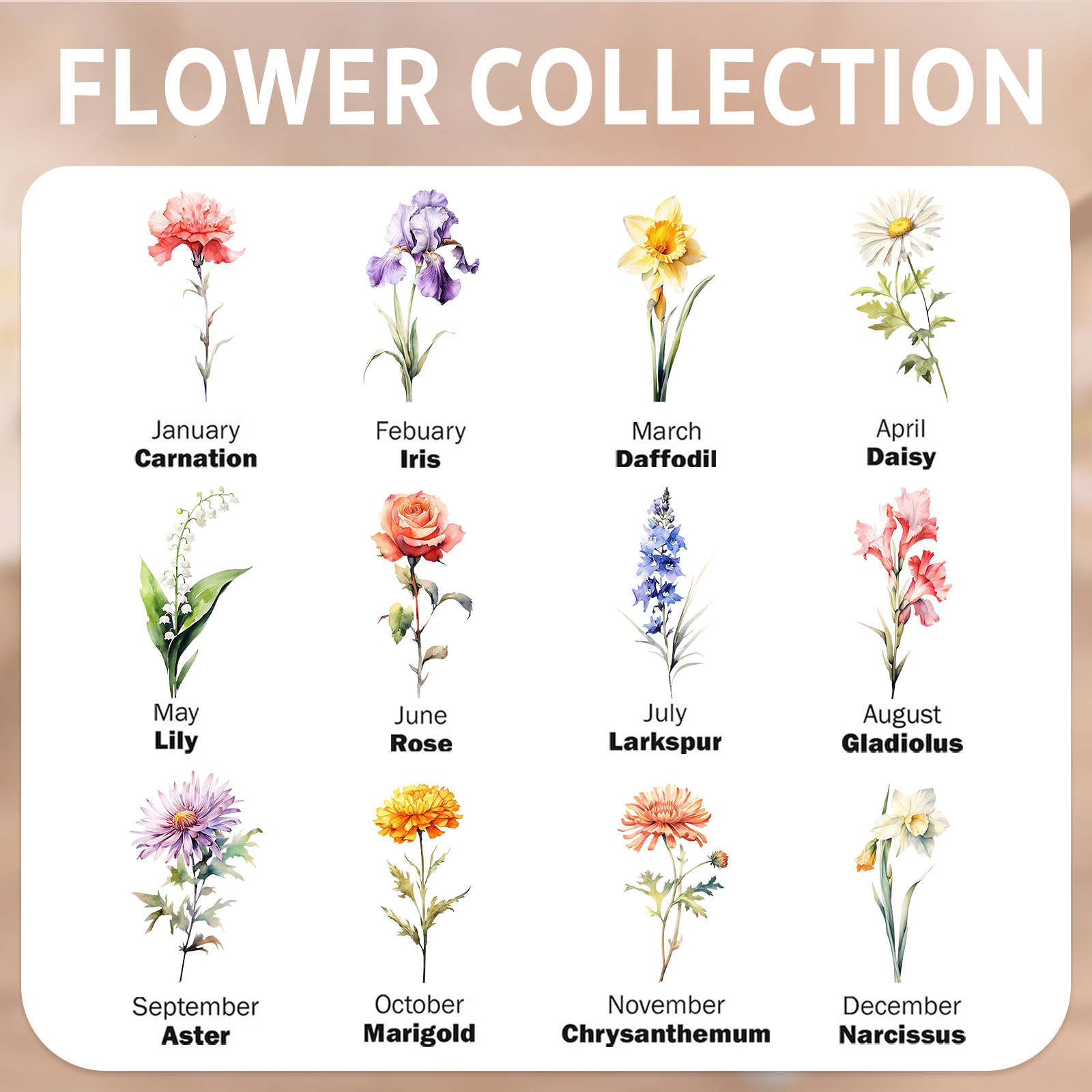 Cartera, billetera personalizada con nombre y flor de nacimiento monedero clásico para mujer | Jessemade