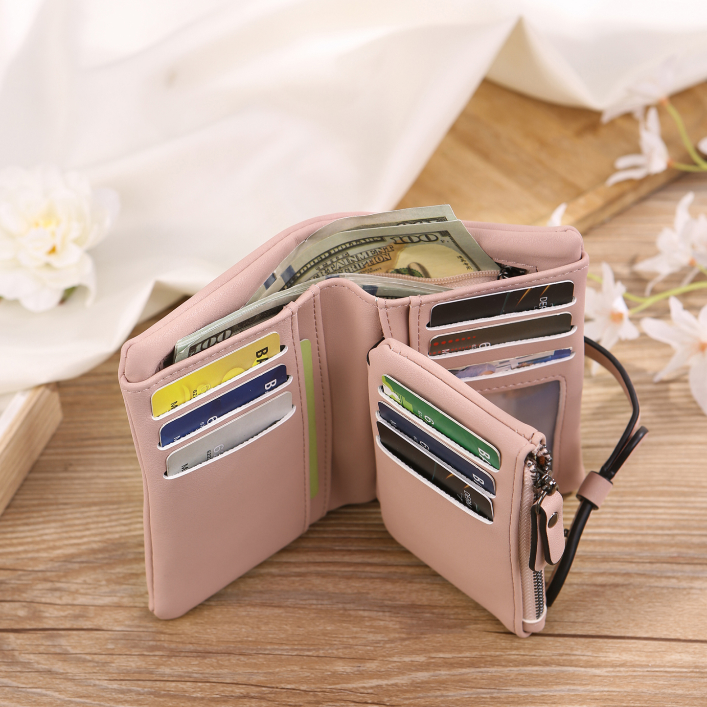 Cartera, billetera personalizada con nombre y flor de nacimiento monedero clásico para mujer | Jessemade