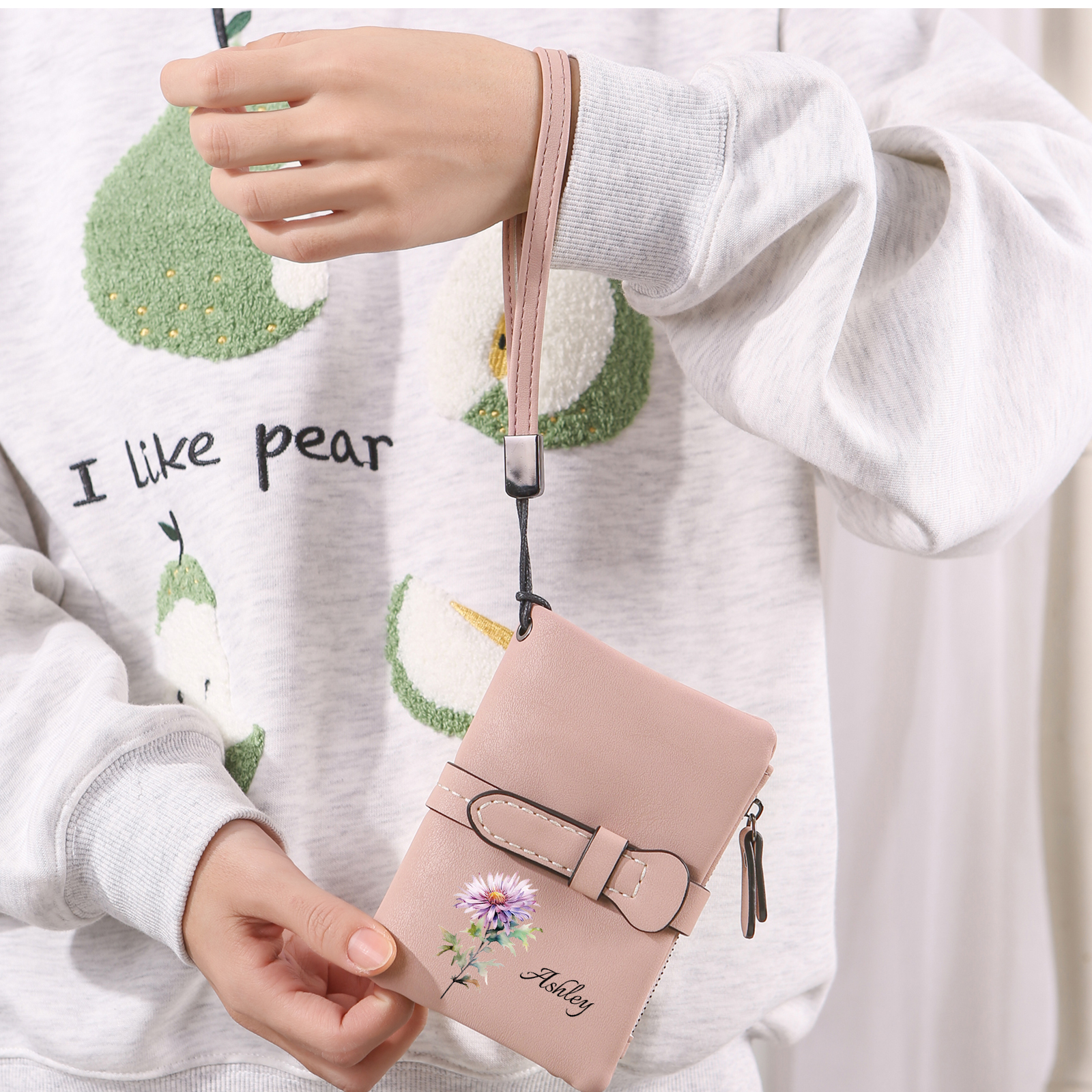 Cartera, billetera personalizada con nombre y flor de nacimiento monedero clásico para mujer | Jessemade