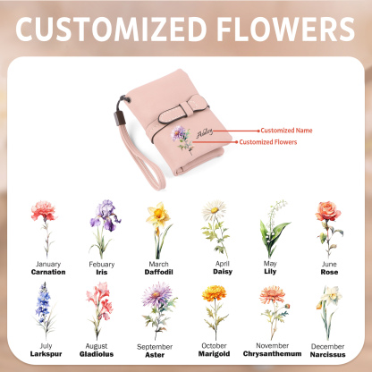 Cartera, billetera personalizada con nombre y flor de nacimiento monedero clásico para mujer | Jessemade