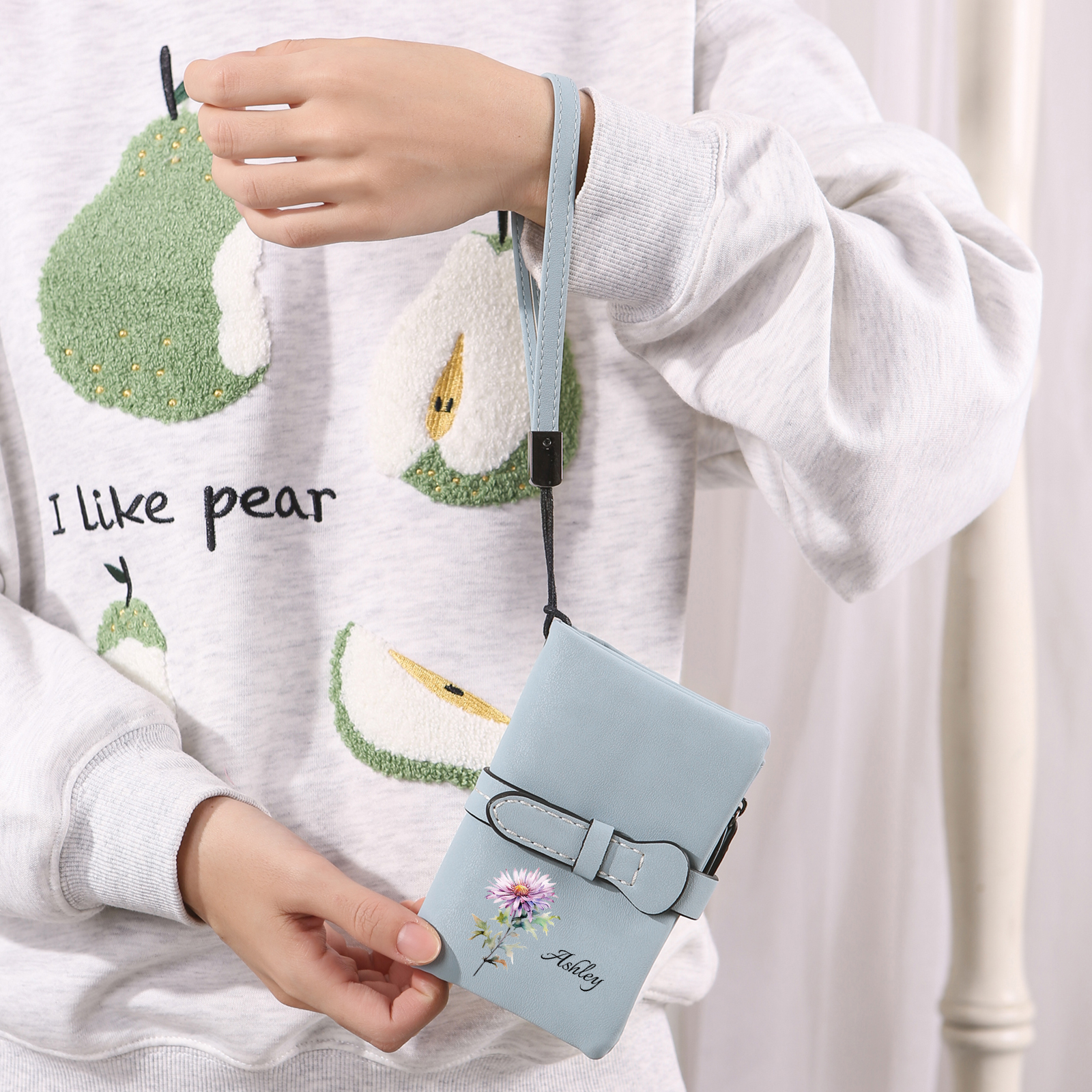 Cartera, billetera personalizada con nombre y flor de nacimiento monedero clásico para mujer | Jessemade