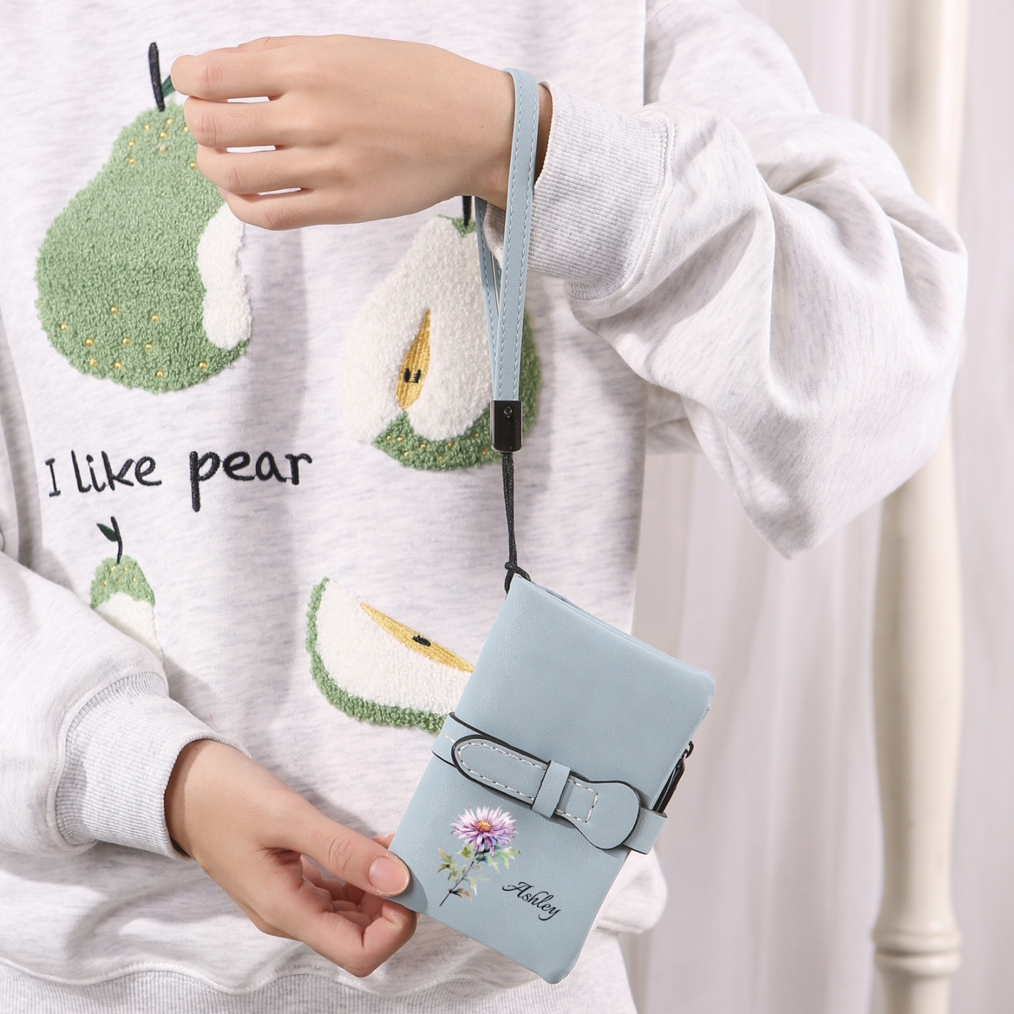 Cartera, billetera personalizada con nombre y flor de nacimiento monedero clásico para mujer | Jessemade