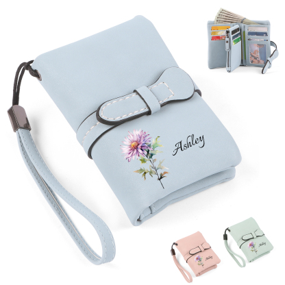 Cartera, billetera personalizada con nombre y flor de nacimiento monedero clásico para mujer | Jessemade