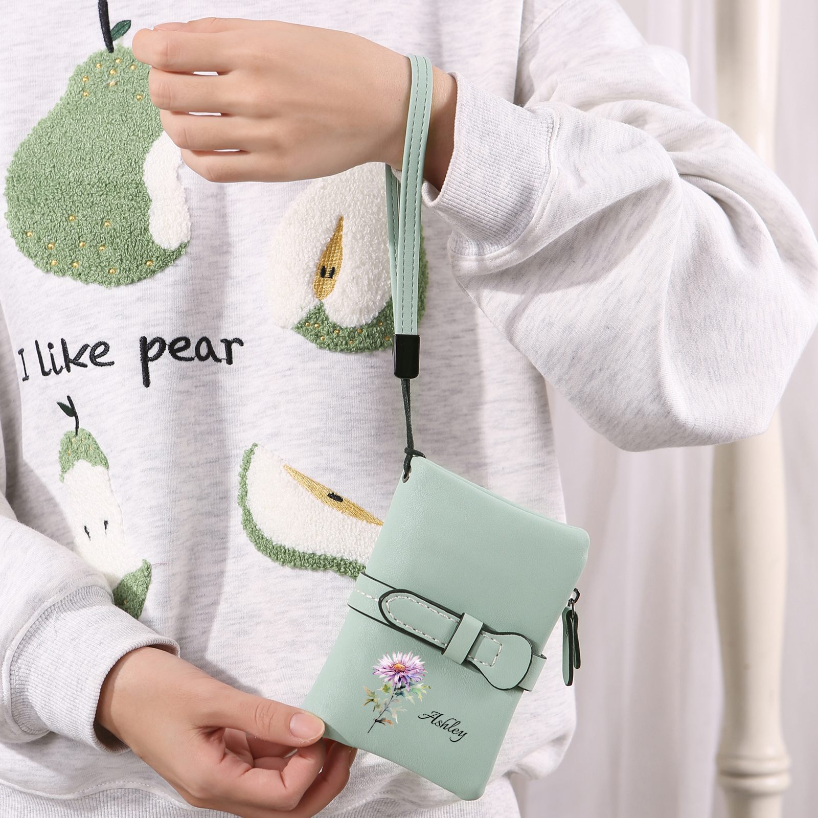 Cartera, billetera personalizada con nombre y flor de nacimiento monedero clásico para mujer | Jessemade