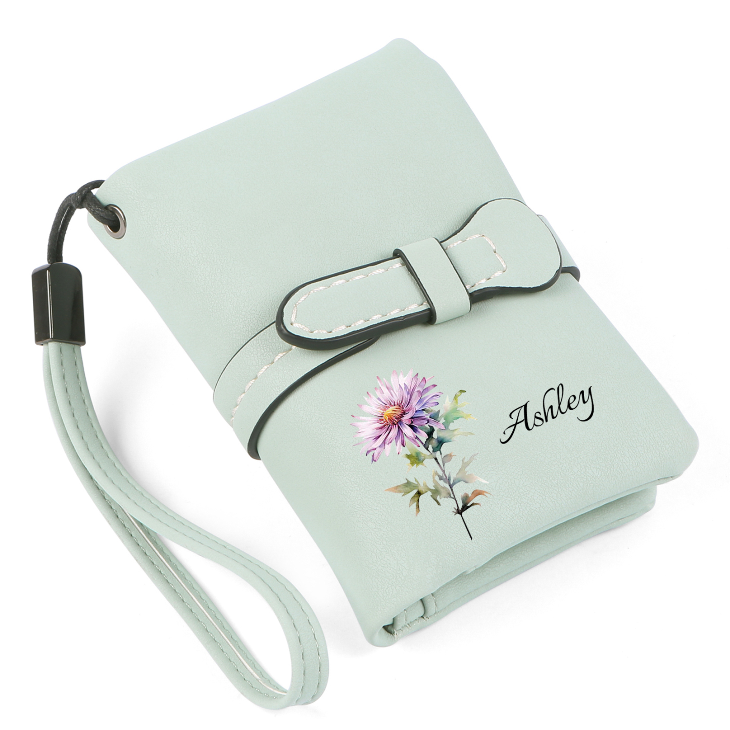 Cartera, billetera personalizada con nombre y flor de nacimiento monedero clásico para mujer | Jessemade