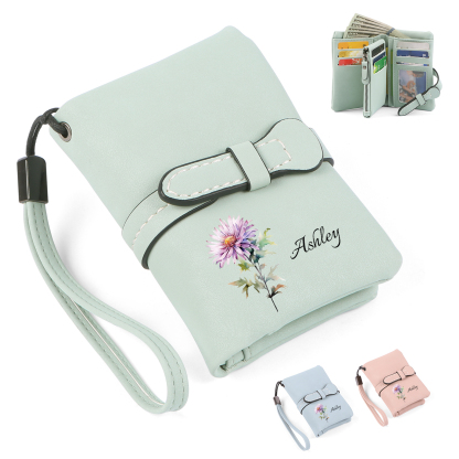 Cartera, billetera personalizada con nombre y flor de nacimiento monedero clásico para mujer | Jessemade