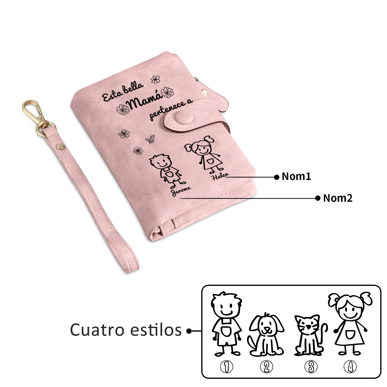 A mi mamá-Cartera, billetera con dibujos seleccionados 2 nombres personalizados monedero clásico para mujer | Jessemade