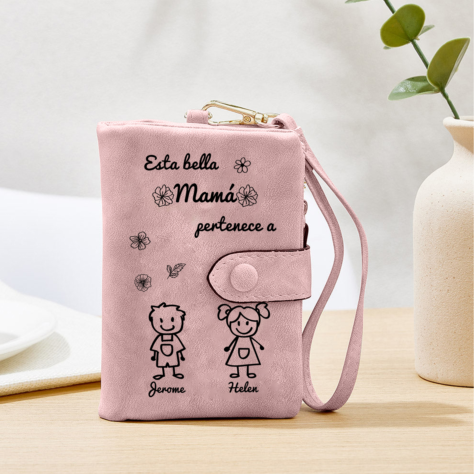 A mi mamá-Cartera, billetera con dibujos seleccionados 2 nombres personalizados monedero clásico para mujer | Jessemade