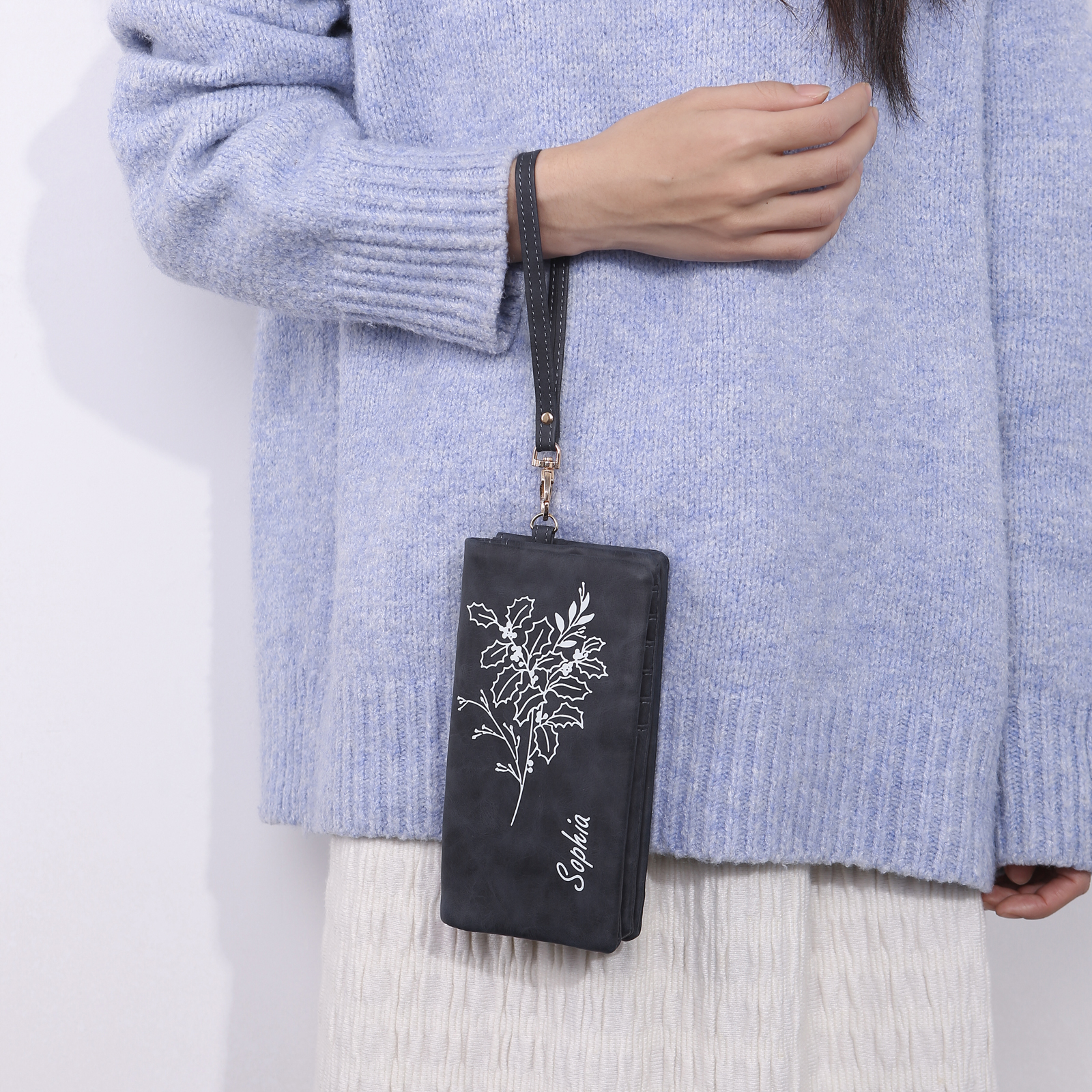 Cartera, billetera con correa con nombre y flor de nacimiento personalizados monedero clásico para mujer | Jessemade