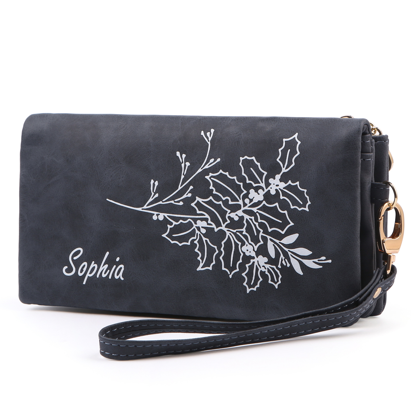 Cartera, billetera con correa con nombre y flor de nacimiento personalizados monedero clásico para mujer | Jessemade