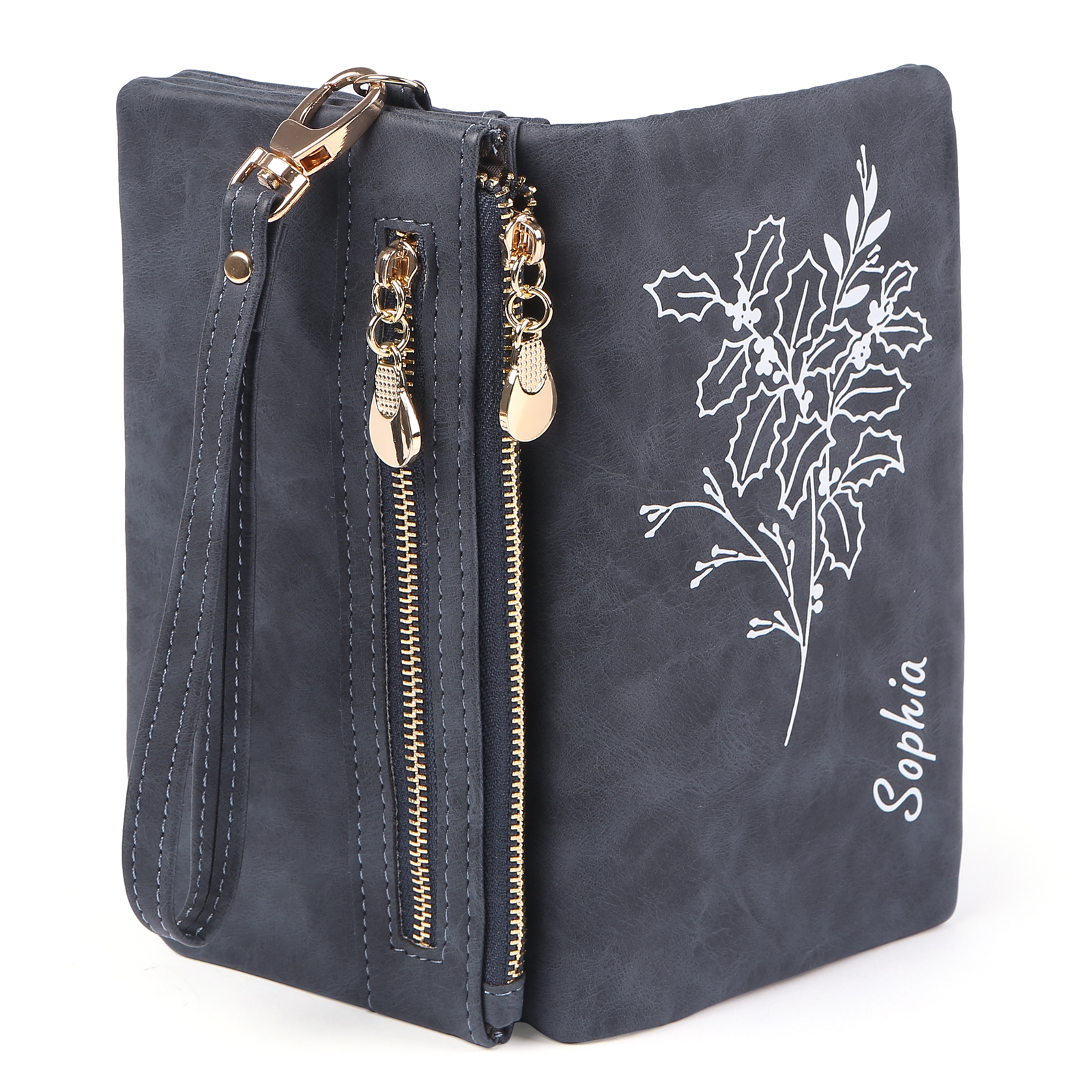 Cartera, billetera con correa con nombre y flor de nacimiento personalizados monedero clásico para mujer | Jessemade