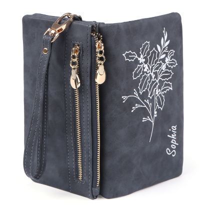 Cartera, billetera con correa con nombre y flor de nacimiento personalizados monedero clásico para mujer | Jessemade