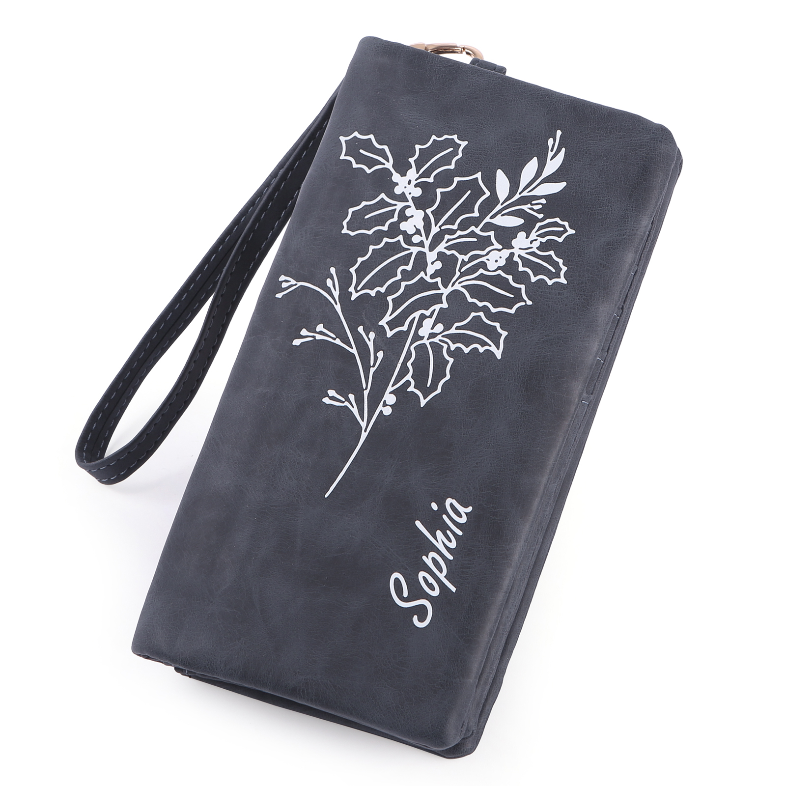 Cartera, billetera con correa con nombre y flor de nacimiento personalizados monedero clásico para mujer | Jessemade