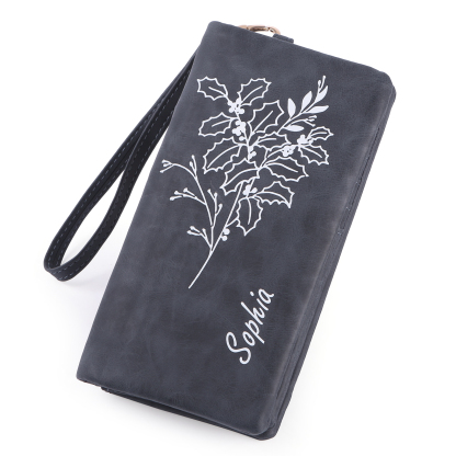 Cartera, billetera con correa con nombre y flor de nacimiento personalizados monedero clásico para mujer | Jessemade