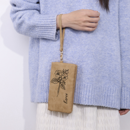 Cartera, billetera con correa con nombre y flor de nacimiento personalizados monedero clásico para mujer | Jessemade