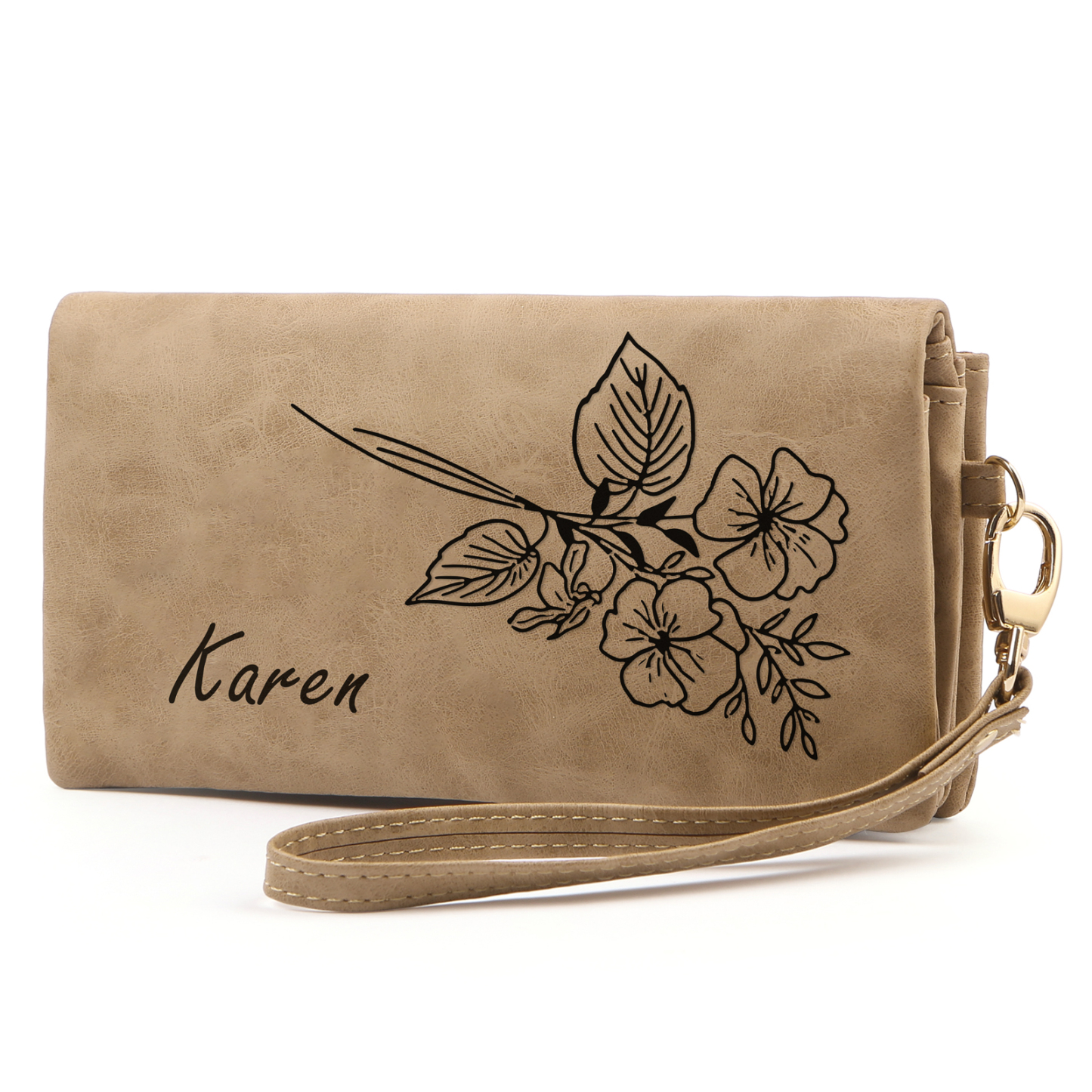 Cartera, billetera con correa con nombre y flor de nacimiento personalizados monedero clásico para mujer | Jessemade