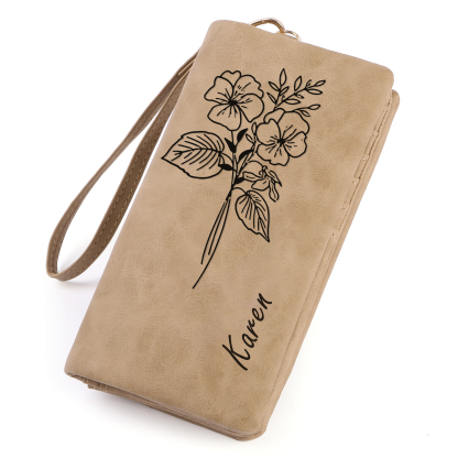 Cartera, billetera con correa con nombre y flor de nacimiento personalizados monedero clásico para mujer | Jessemade