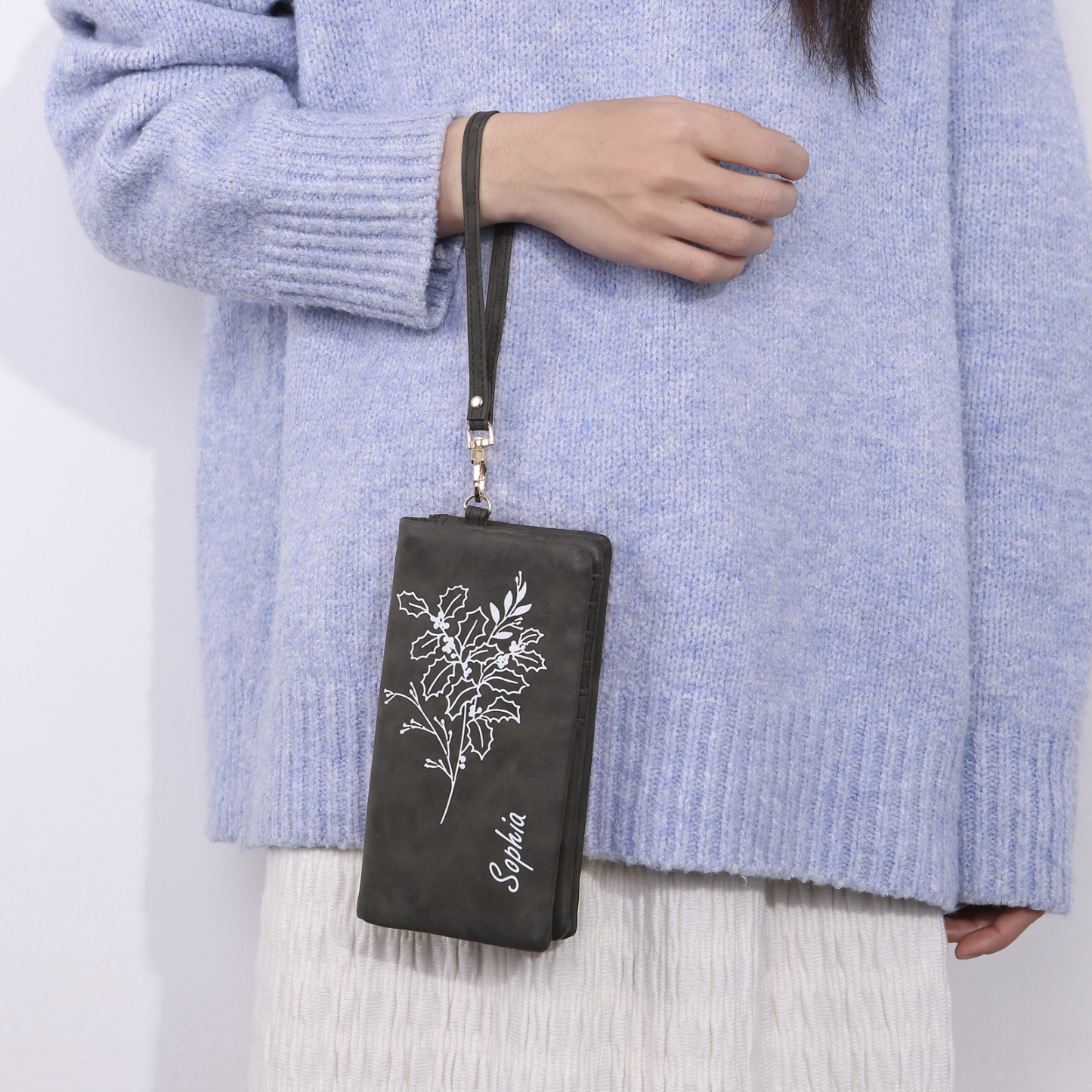 Cartera, billetera con correa con nombre y flor de nacimiento personalizados monedero clásico para mujer | Jessemade