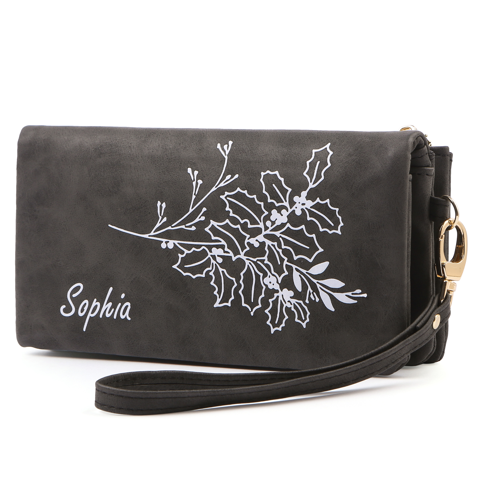 Cartera, billetera con correa con nombre y flor de nacimiento personalizados monedero clásico para mujer | Jessemade