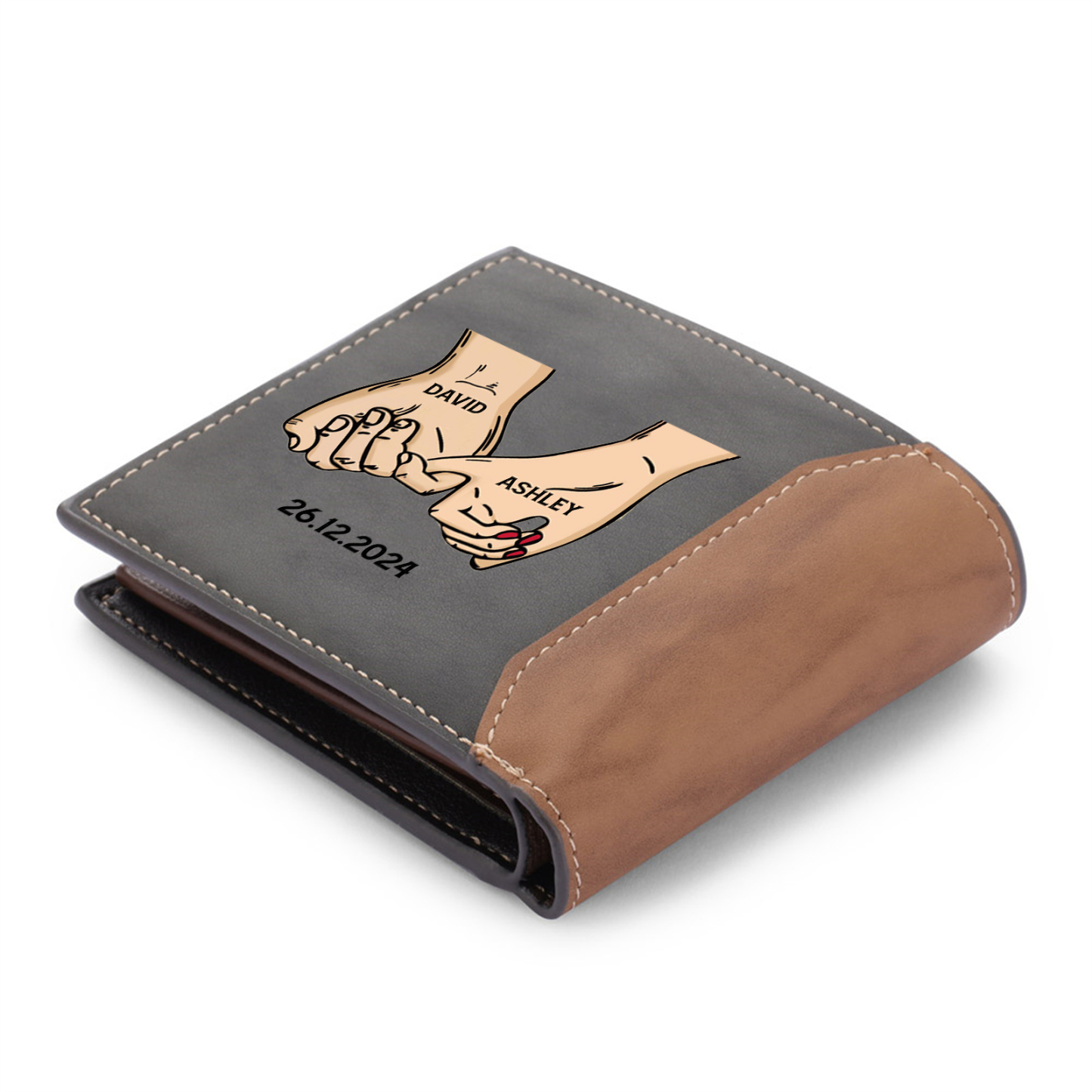 Cartera, billetera dedos cogidos para pareja personalizada con 2 nombres, fecha y foto | Jessemade