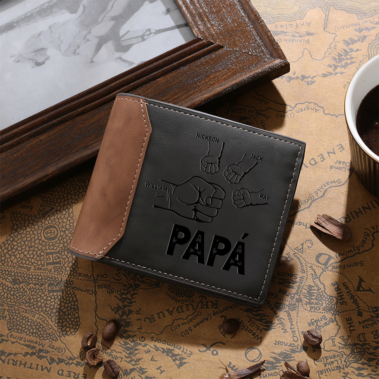 A mi papá-Cartera puño con puño 2-5 nombres y foto personalizados billetera clásica para hombre | Jessemade