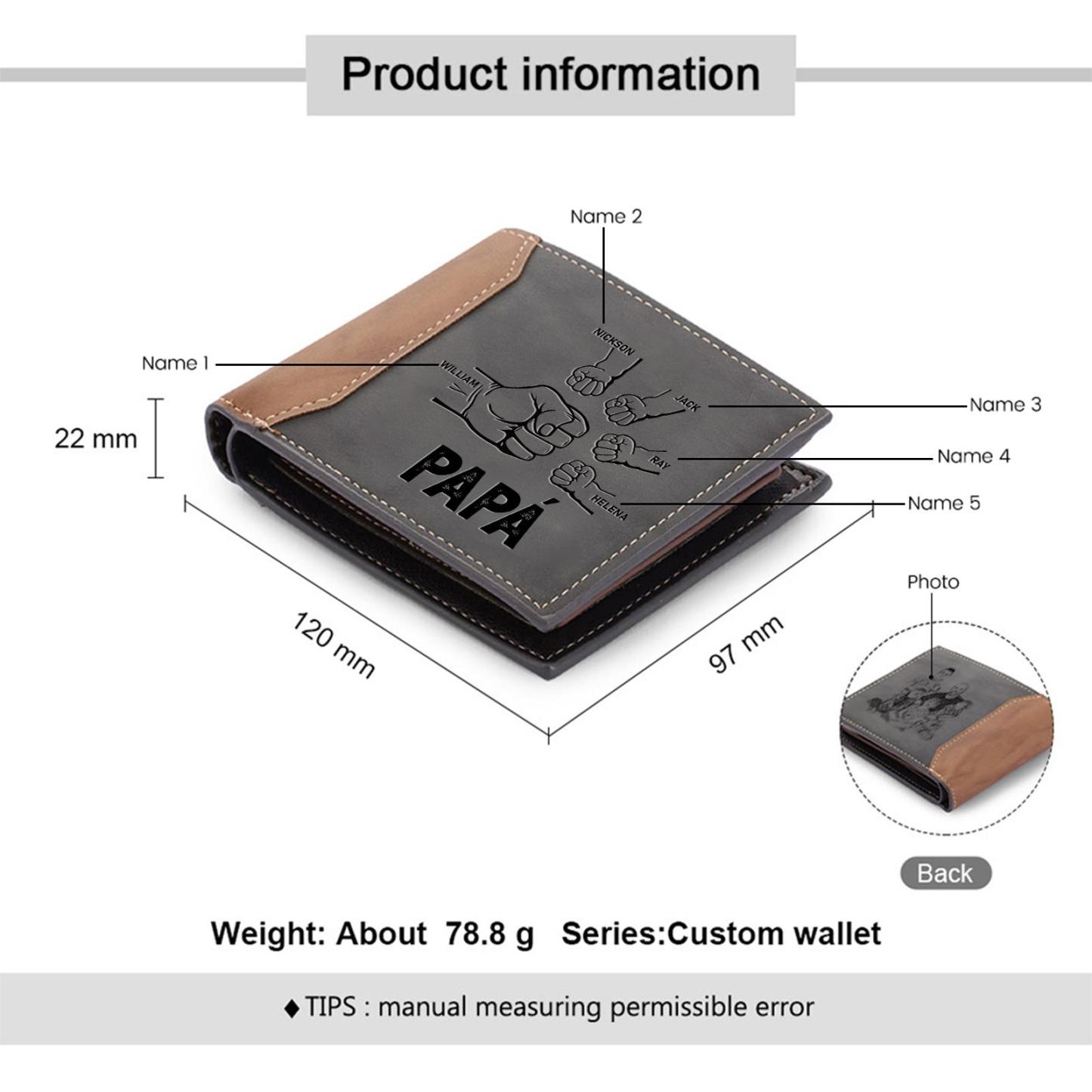 A mi papá-Cartera puño con puño 2-5 nombres y foto personalizados billetera clásica para hombre | Jessemade