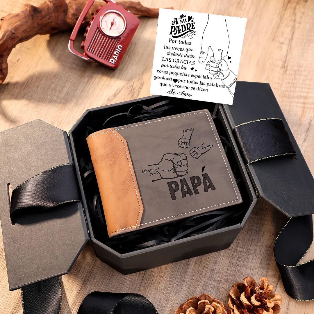 A mi papá-Cartera puño con puño 2-5 nombres y foto personalizados billetera clásica para hombre | Jessemade