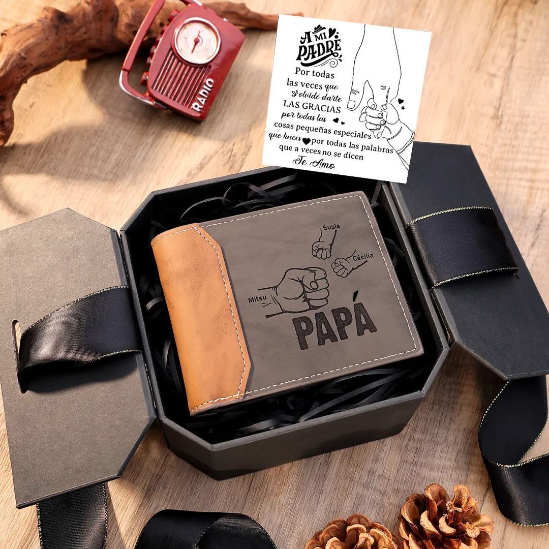 A mi papá-Cartera puño con puño 2-5 nombres y foto personalizados billetera clásica para hombre | Jessemade