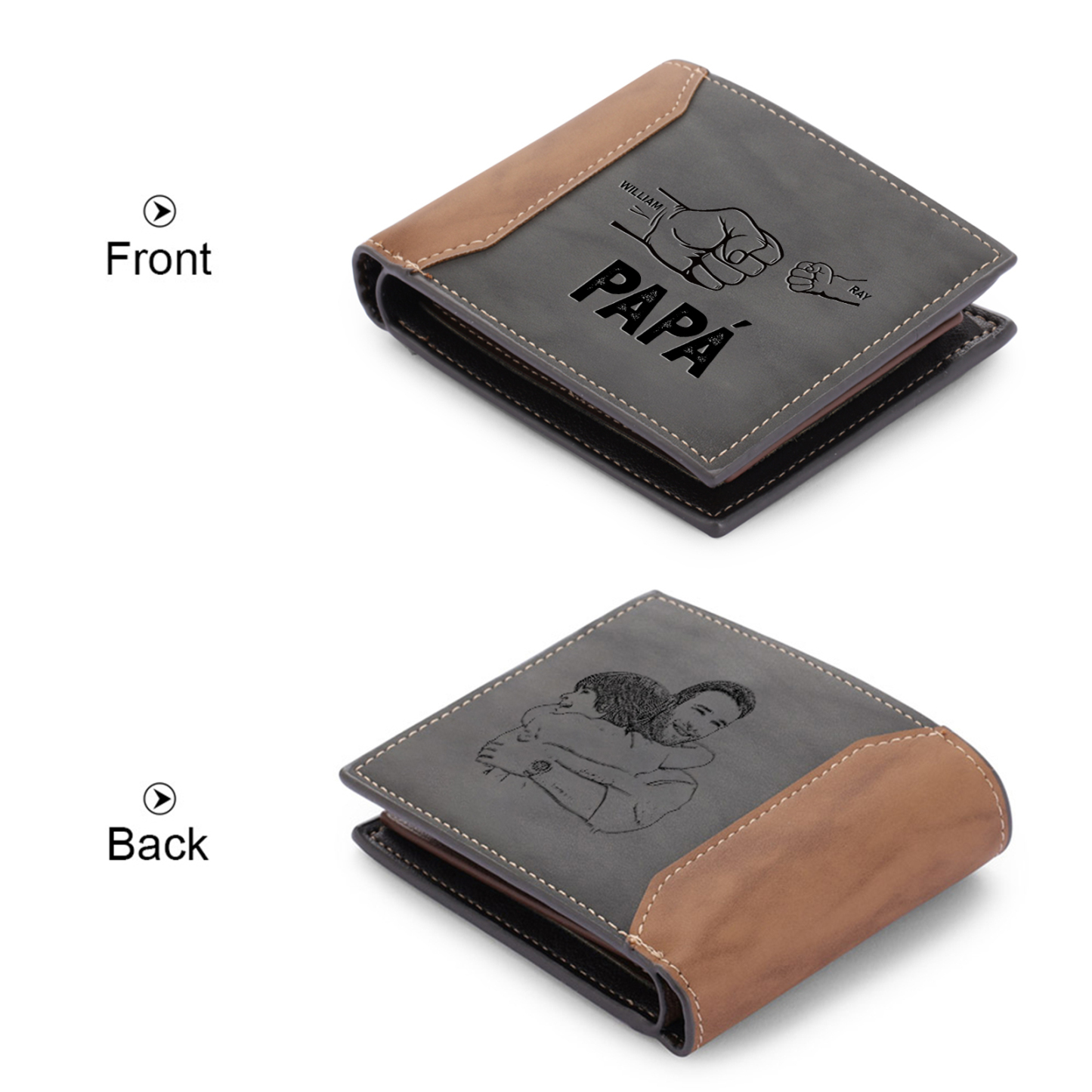 A mi papá-Cartera puño con puño 2-5 nombres y foto personalizados billetera clásica para hombre | Jessemade