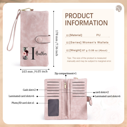 Cartera, billetera con 1 nombre e inicial personalizados monedero clásico para mujer | Jessemade