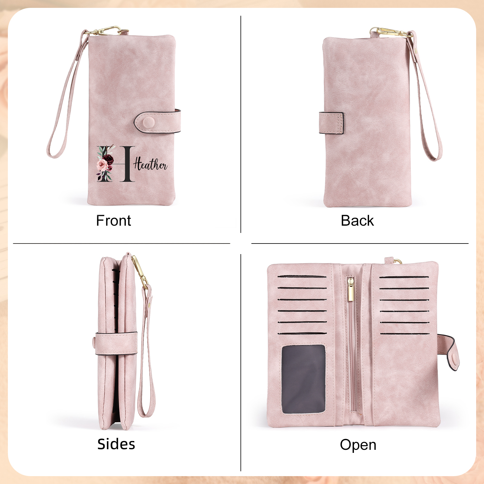 Cartera, billetera con 1 nombre e inicial personalizados monedero clásico para mujer | Jessemade