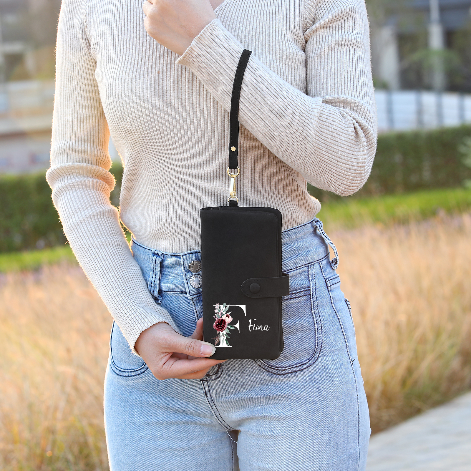 Cartera, billetera con 1 nombre e inicial personalizados monedero clásico para mujer | Jessemade