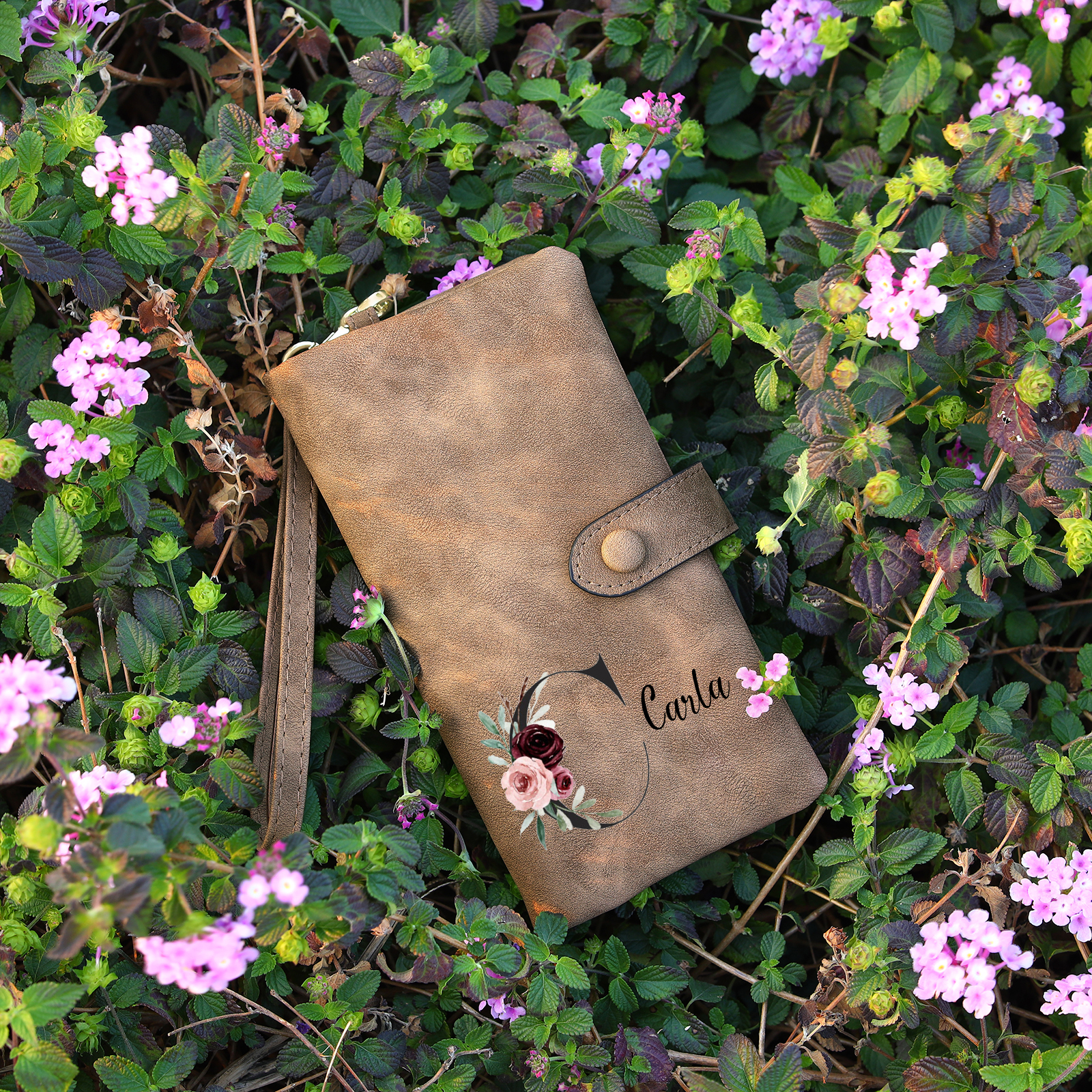 Cartera, billetera con 1 nombre e inicial personalizados monedero clásico para mujer | Jessemade