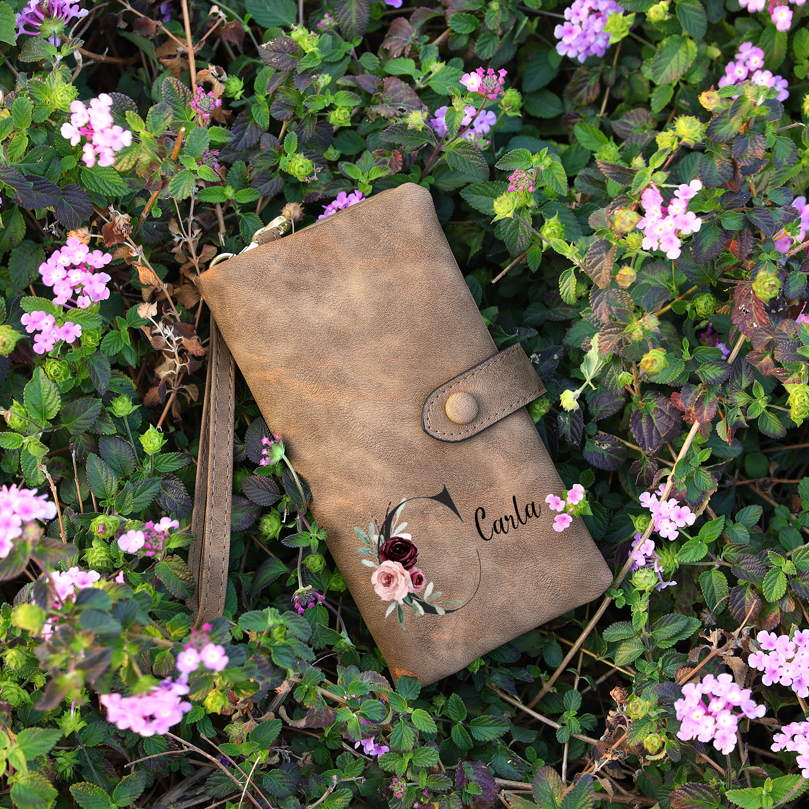 Cartera, billetera con 1 nombre e inicial personalizados monedero clásico para mujer | Jessemade