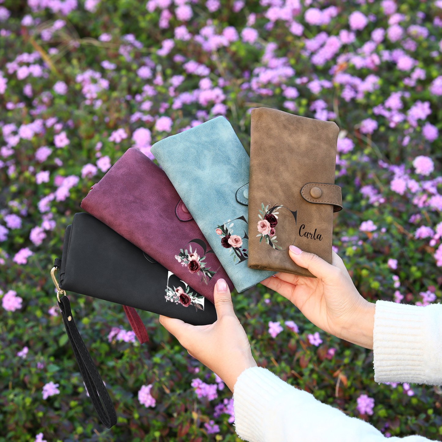 Cartera, billetera con 1 nombre e inicial personalizados monedero clásico para mujer | Jessemade