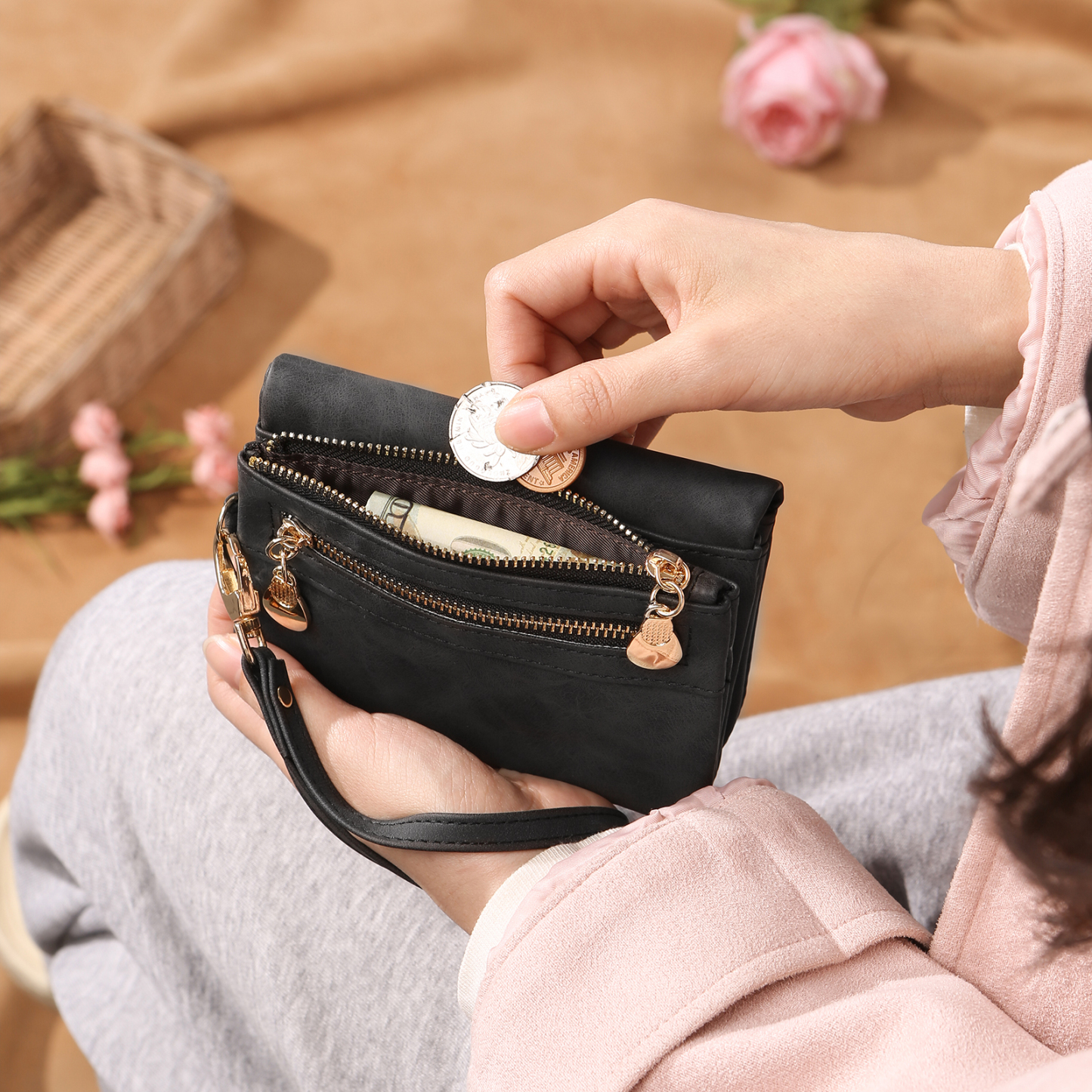 Cartera, billetera con bolsillos de monedas 1 foto personalizada monedero clásico para mujer