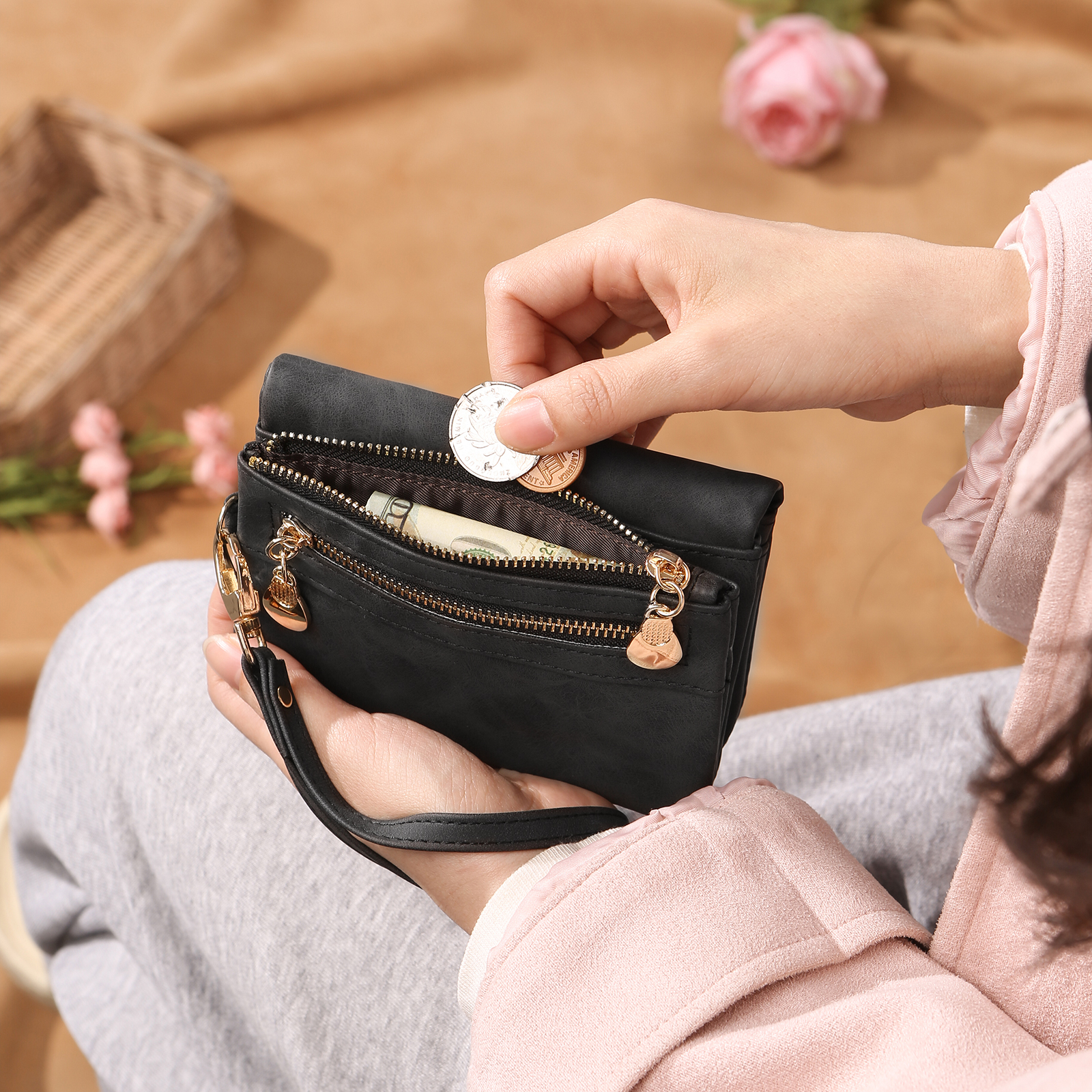 Cartera, billetera con bolsillos de monedas 1 foto personalizada monedero clásico para mujer