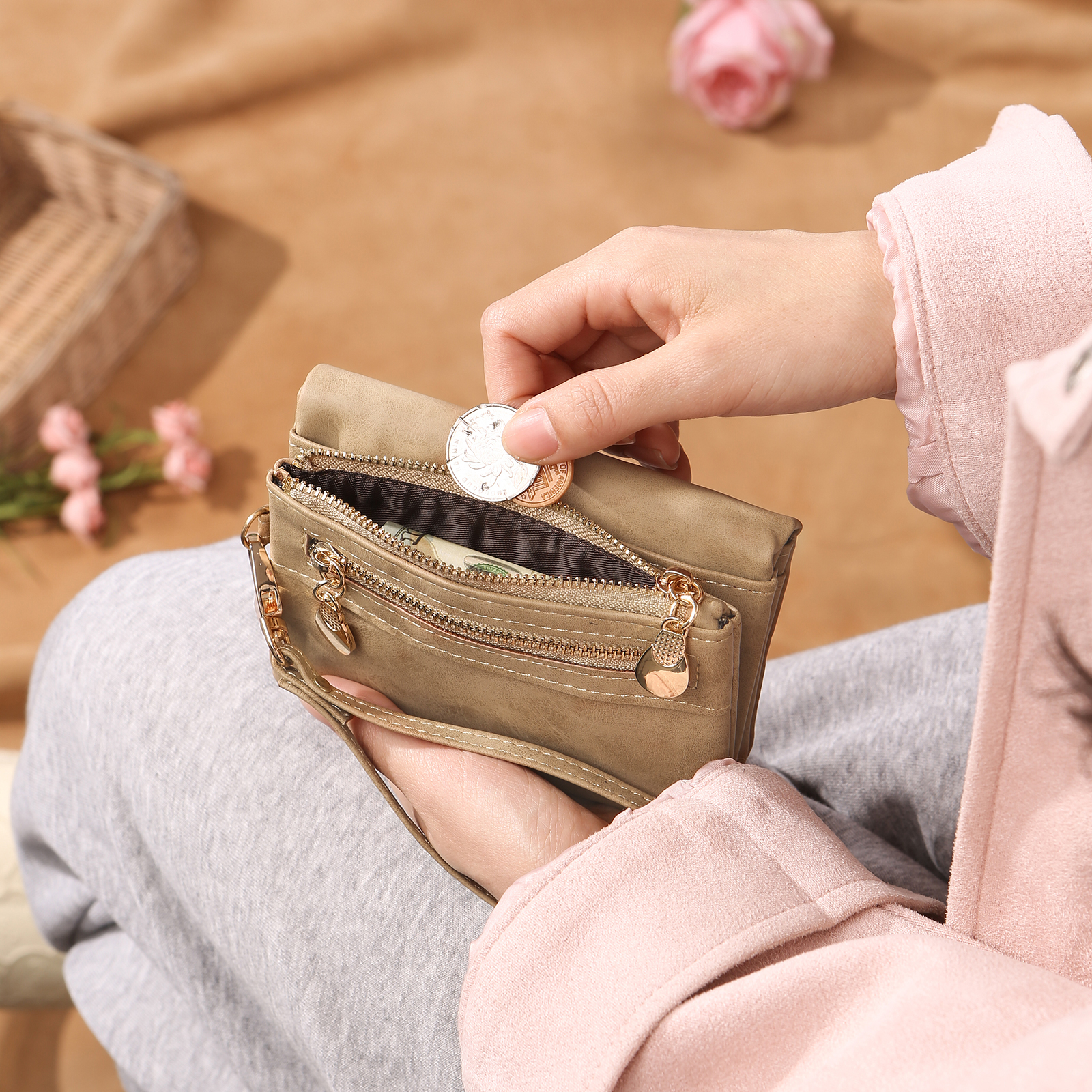 Cartera, billetera con bolsillos de monedas 1 foto personalizada monedero clásico para mujer