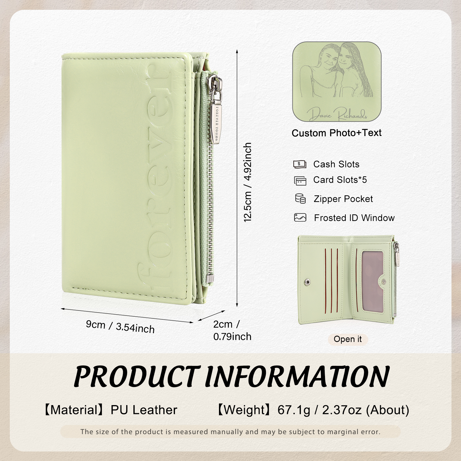 Cartera, billetera "forever" con 1 foto y texto personalizados monedero clásico para mujer | Jessemade