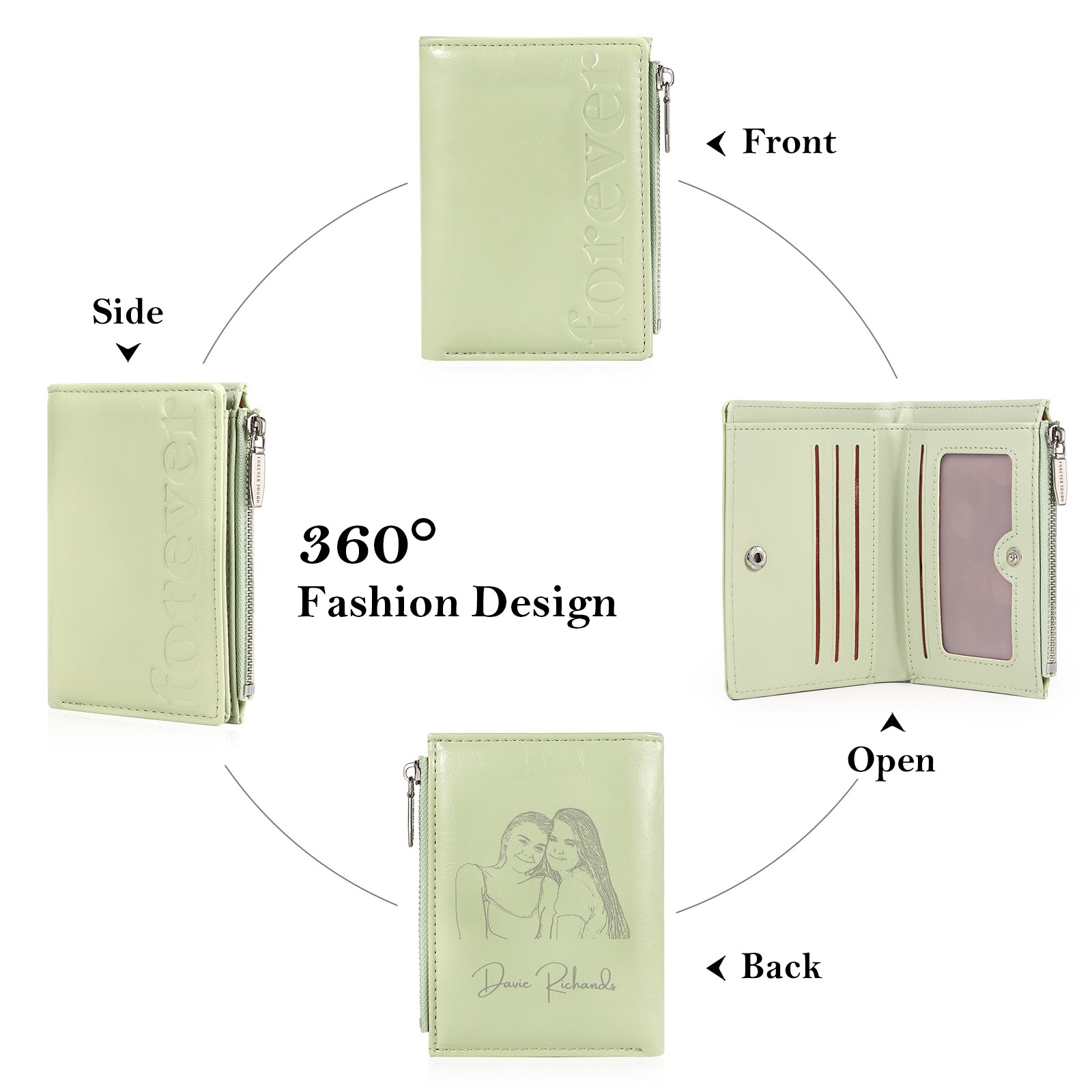 Cartera, billetera "forever" con 1 foto y texto personalizados monedero clásico para mujer | Jessemade