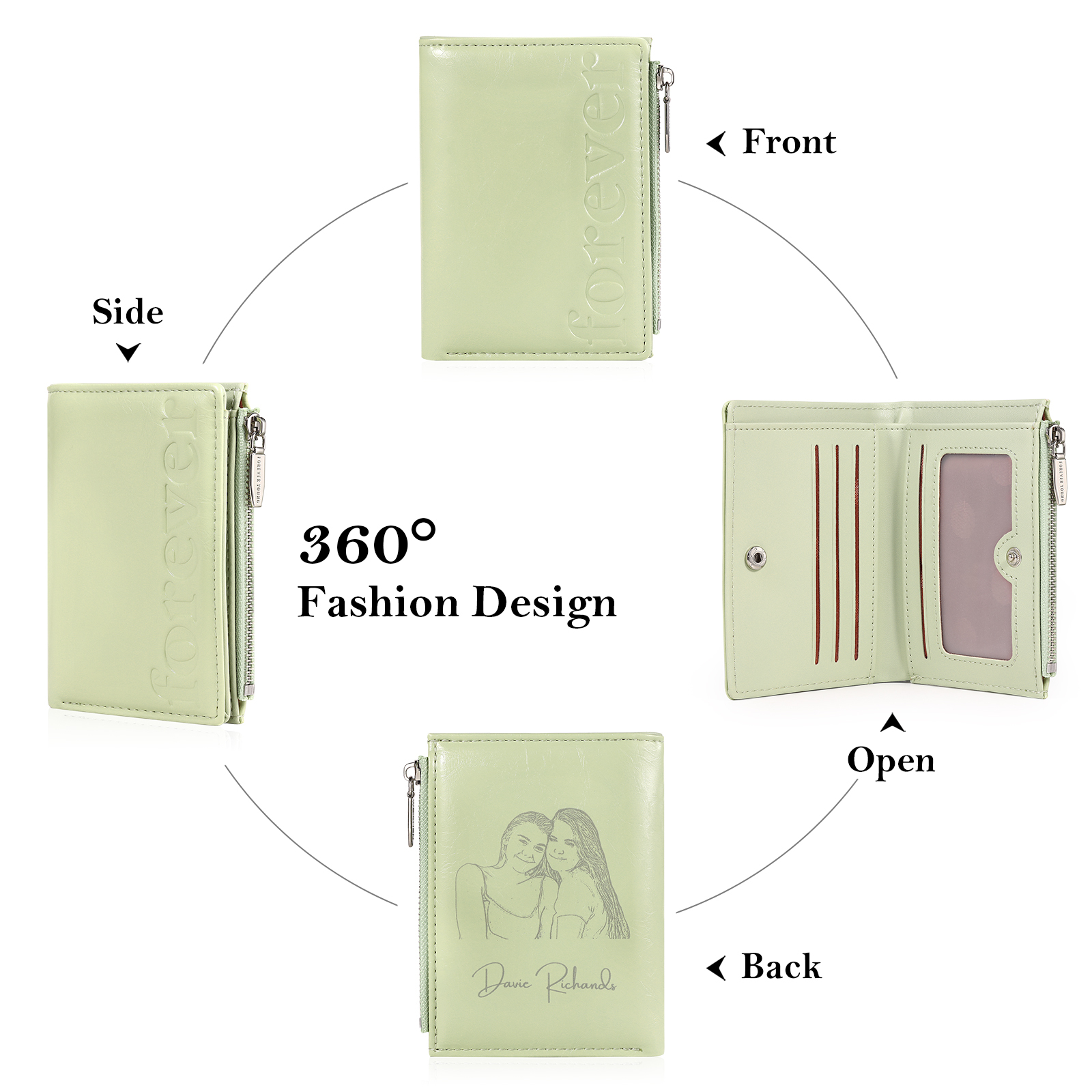 Cartera, billetera "forever" con 1 foto y texto personalizados monedero clásico para mujer | Jessemade