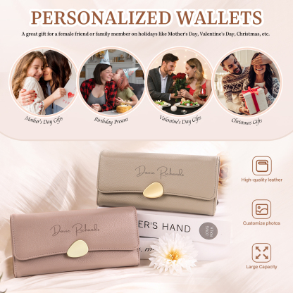 Cartera, billetera con 1 foto y texto personalizados monedero clásico para mujer | Jessemade