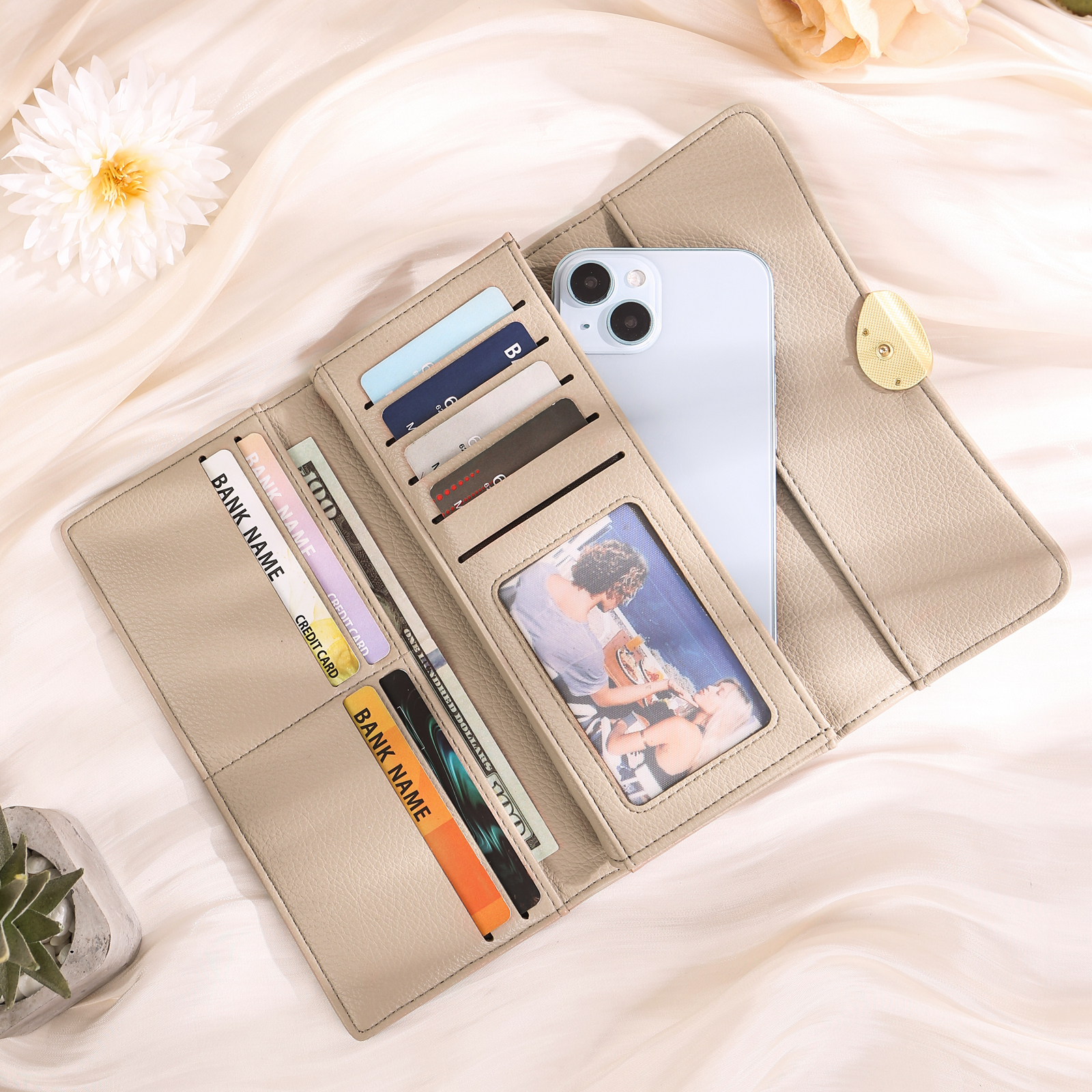 Cartera, billetera con 1 foto y texto personalizados monedero clásico para mujer | Jessemade