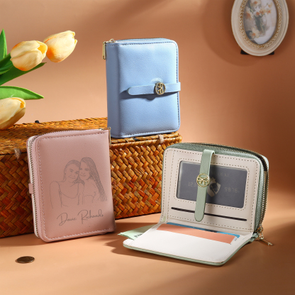Cartera, billetera con cierre con 1 foto y texto personalizados monedero clásico para mujer | Jessemade