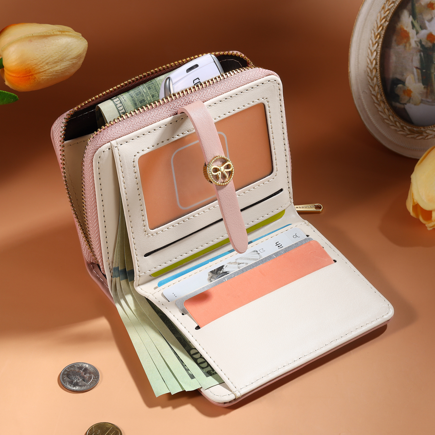 Cartera, billetera con cierre con 1 foto y texto personalizados monedero clásico para mujer | Jessemade