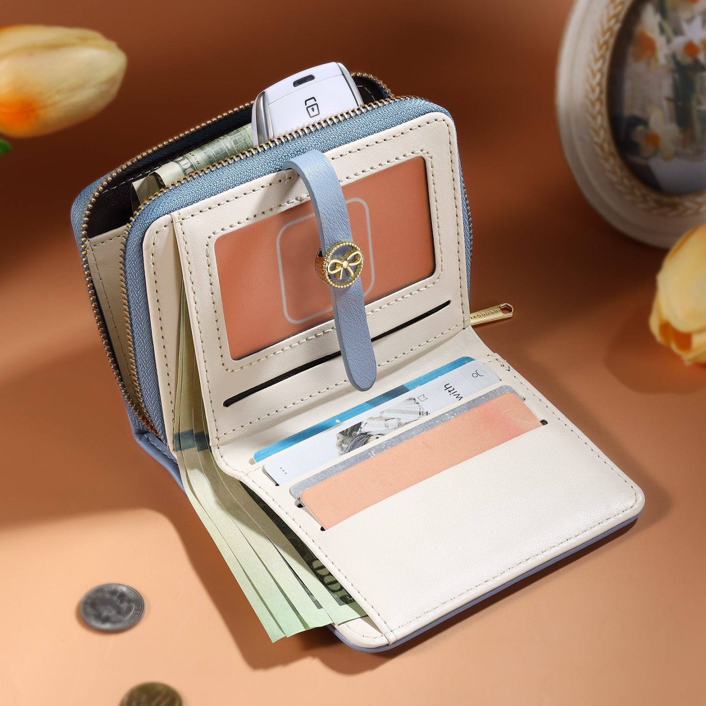 Cartera, billetera con cierre con 1 foto y texto personalizados monedero clásico para mujer | Jessemade