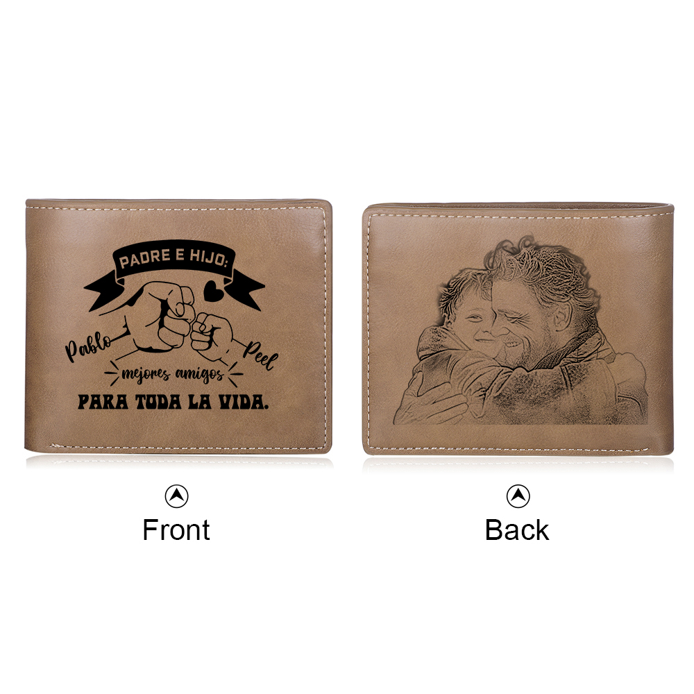A mi papá-Cartera papá e hijo puño con puño 2 nombres y foto personalizados billetera clásica para hombre | Jessemade