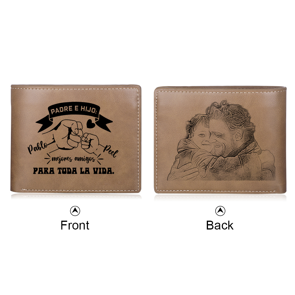 A mi papá-Cartera papá e hijo puño con puño 2 nombres y foto personalizados billetera clásica para hombre | Jessemade