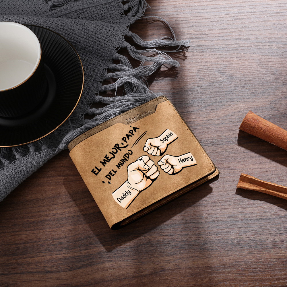 A mi papá-Cartera puño con puño con texto amoroso 2-7 nombres personalizados billetera clásica para hombre | Jessemade